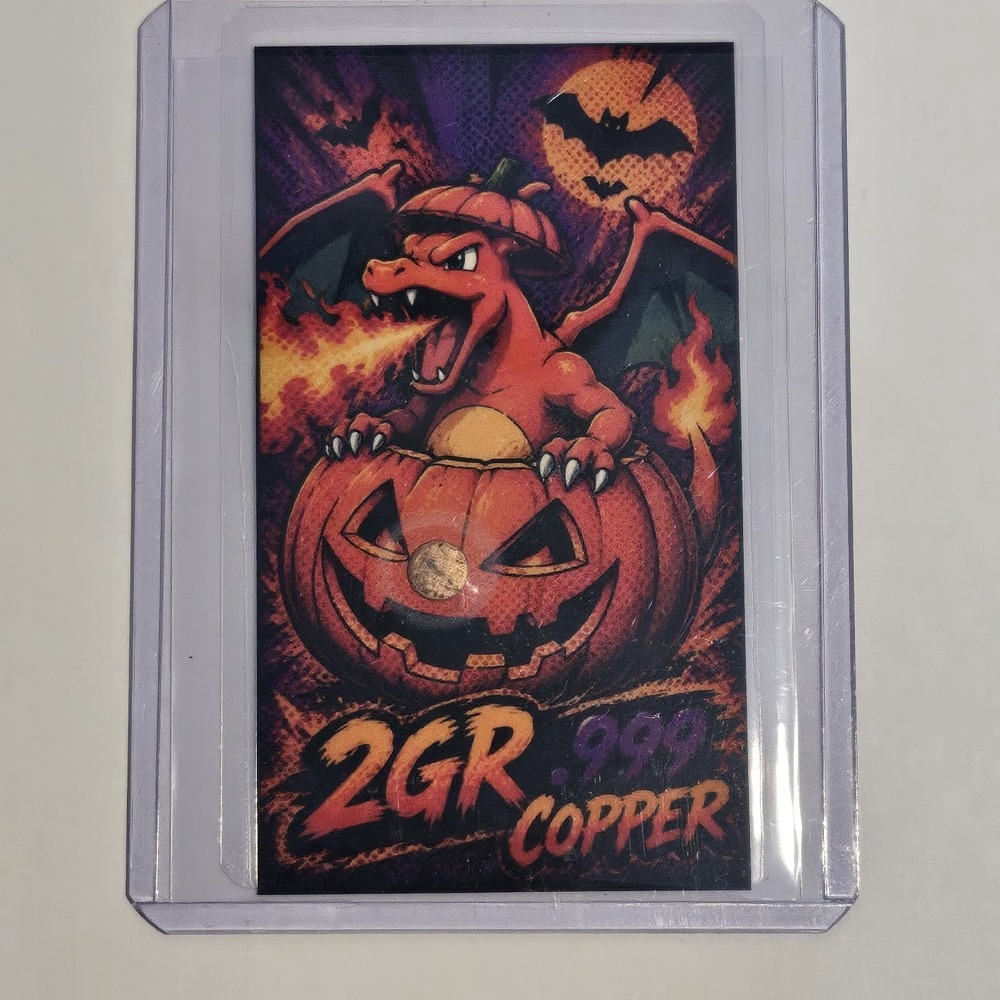 Charizard Halloween Fan Art Card 2GR .999 Copper Custom Pokemon Collectible